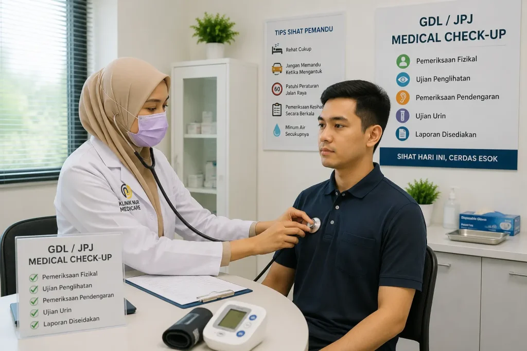 GDL JPJ medical check-up untuk permohonan dan pembaharuan lesen di Klinik Nur Medicare Subang Jaya