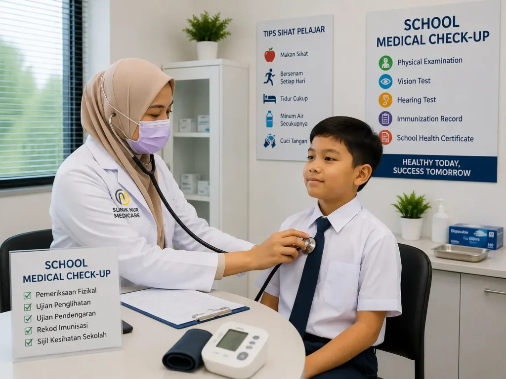 School medical check-up untuk pelajar sekolah di Klinik Nur Medicare Pinggiran USJ Subang Jaya