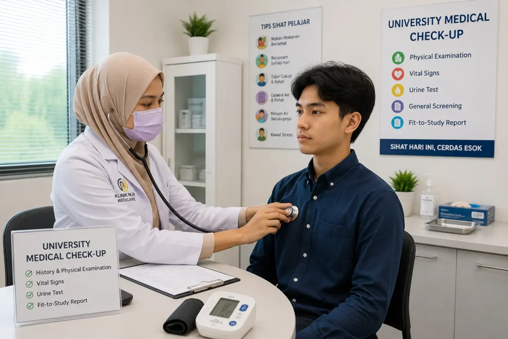 University medical check-up untuk kemasukan universiti kolej dan asrama di Klinik Nur Medicare Subang Jaya